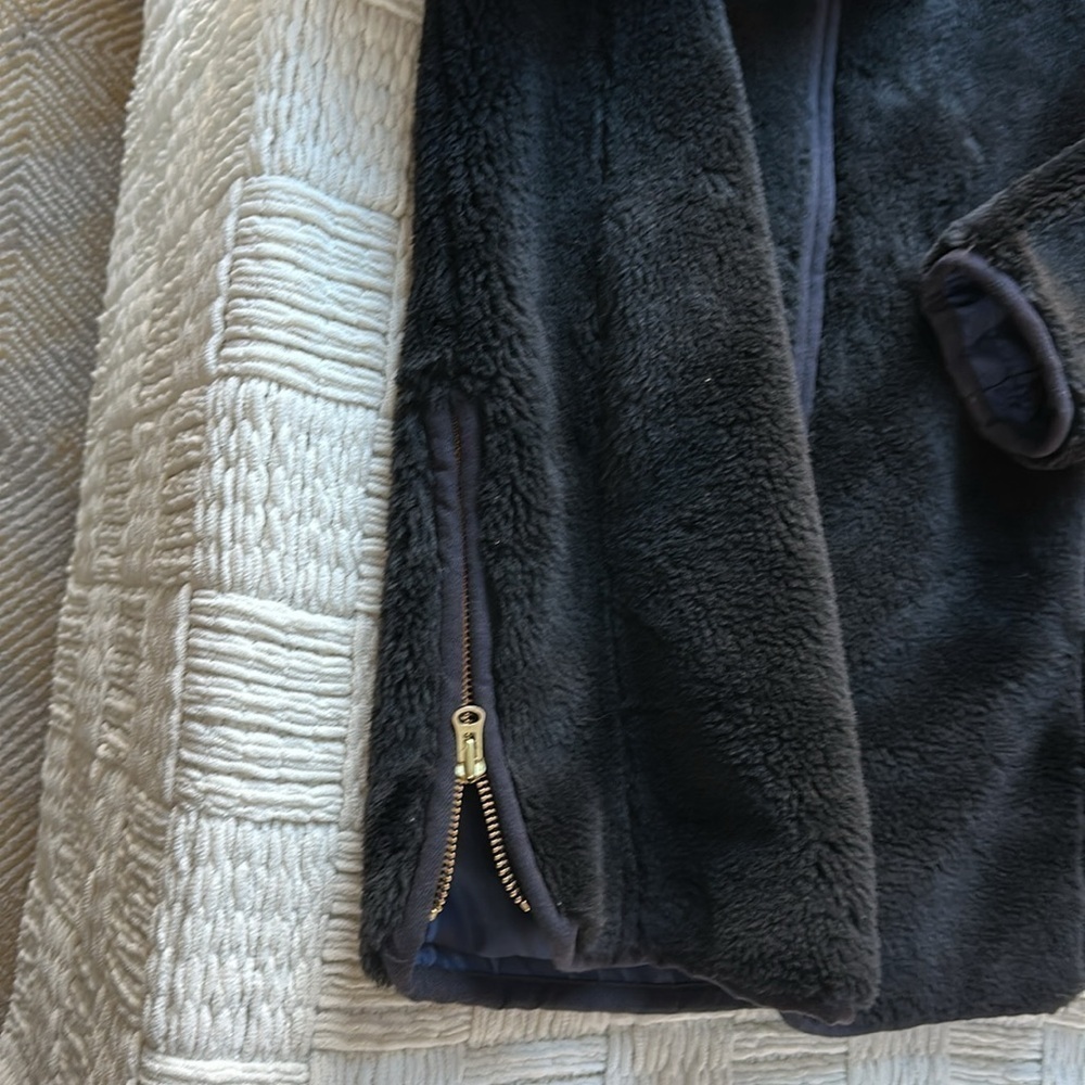 J. Crew Black Fleece faux fur Long tunic coat - Picture 4 of 13